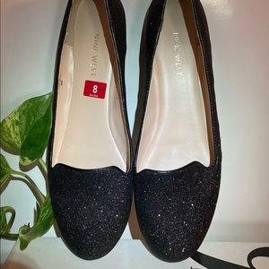 Nine West Glitter Black Flats, Size 8 M, New in box